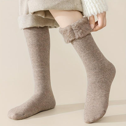 Plain colored knee-high socks with solid fleece lining