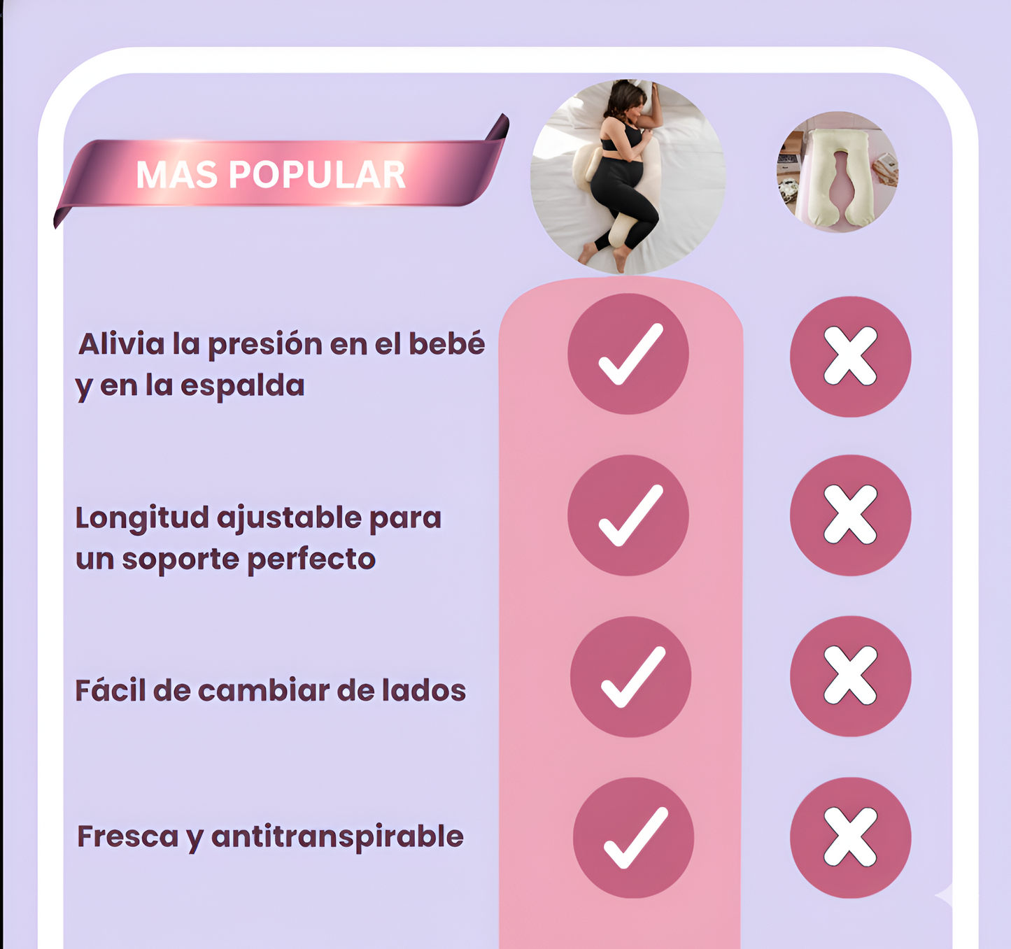 Almohada de maternidad en viscoelástica Bub™  ergonómica para soporte de barriga, caderas y espalda