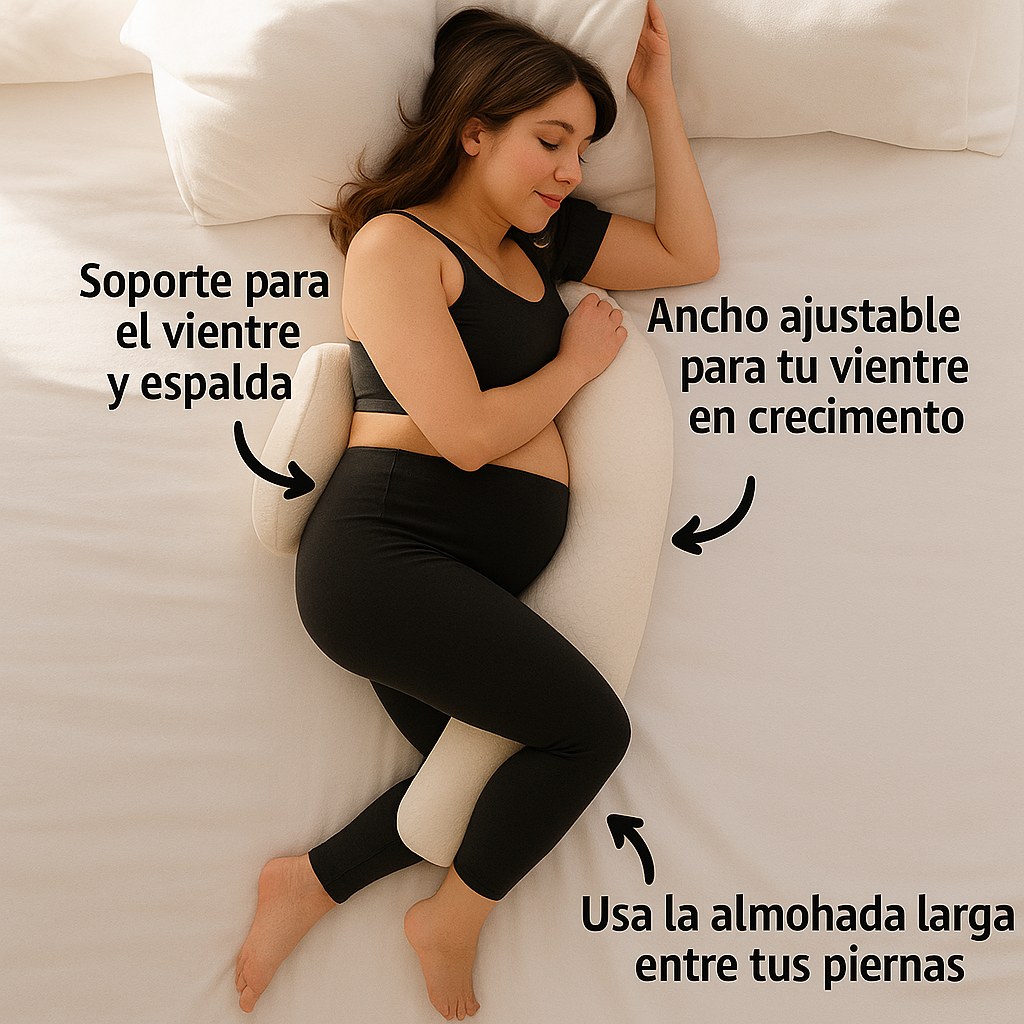 Almohada de maternidad en viscoelástica Bub™  ergonómica para soporte de barriga, caderas y espalda