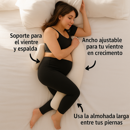 Almohada de maternidad en viscoelástica Bub™  ergonómica para soporte de barriga, caderas y espalda