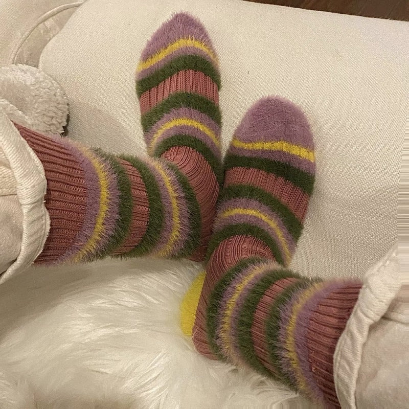 Women Winter Outdoor Plush Striped Socks